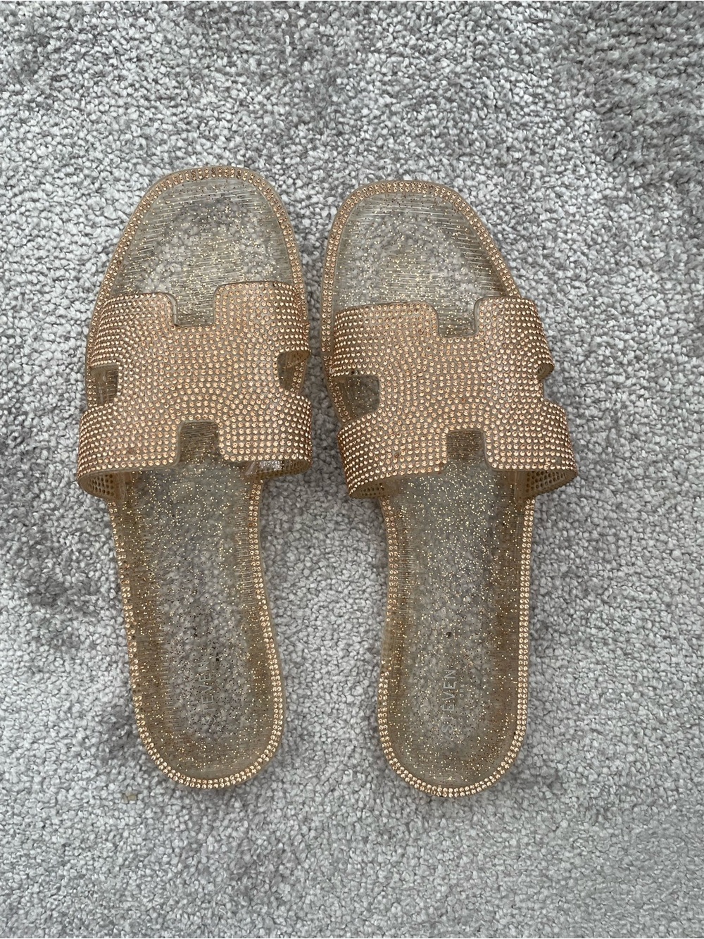 Gold Crystal Embellished Jelly Slide Sandals - Women